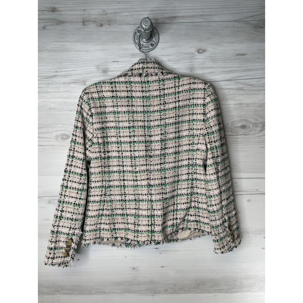 Ann Taylor Jacket Womens 4 Cream Green Tweed Boucle Blazer Fringe Lined Cropped - Picture 10 of 10